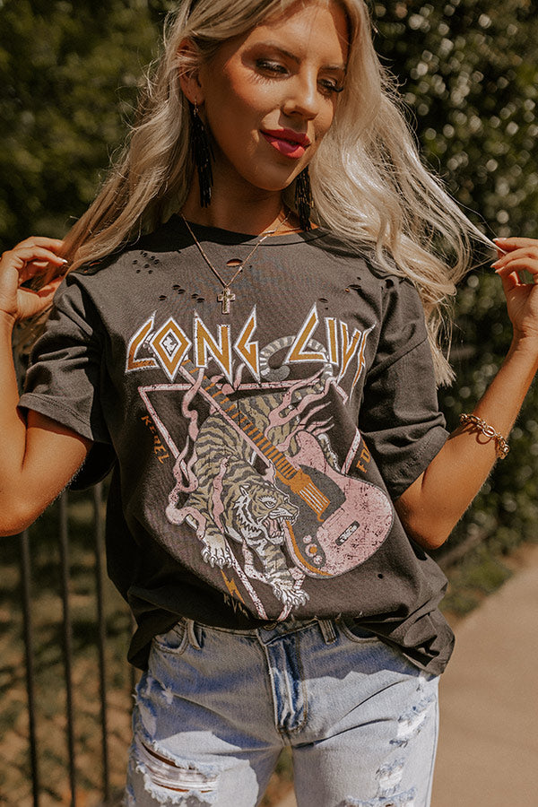 Long Live Distressed Tee In Vintage Black Image - 2