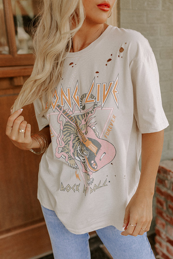 Long Live Distressed Tee In Light Beige Image - 2