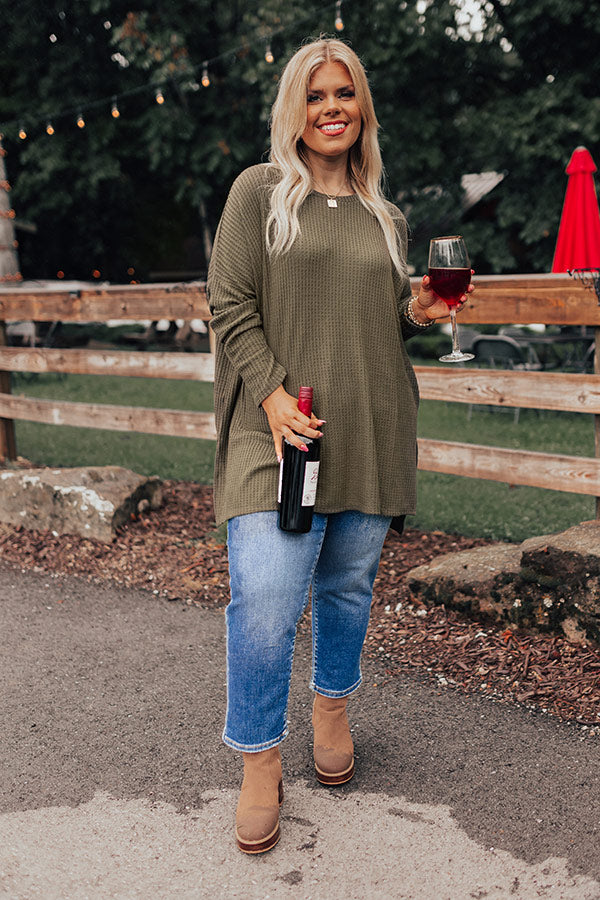 Put You First Waffle Knit Top In Olive Curves