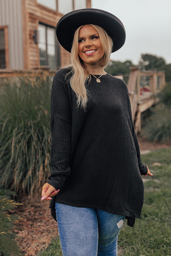 Put You First Waffle Knit Top In Black Curves