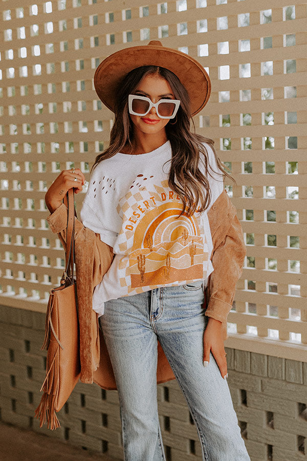 Desert Dreams Oversized Distressed Tee In White
