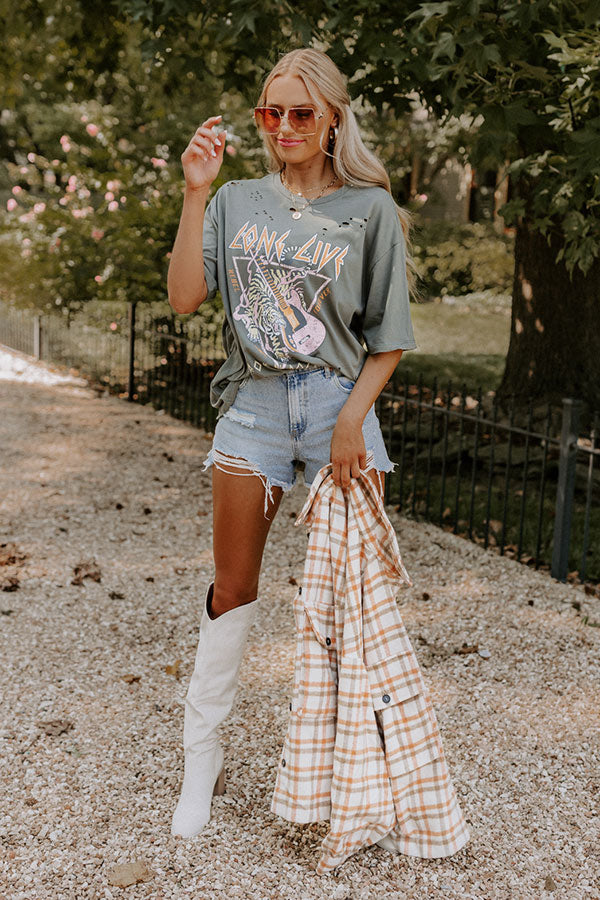 Long Live Distressed Tee In Sage Image - 1