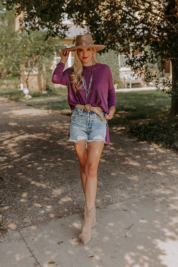 Put You First Waffle Knit Top In Purple Image - 2