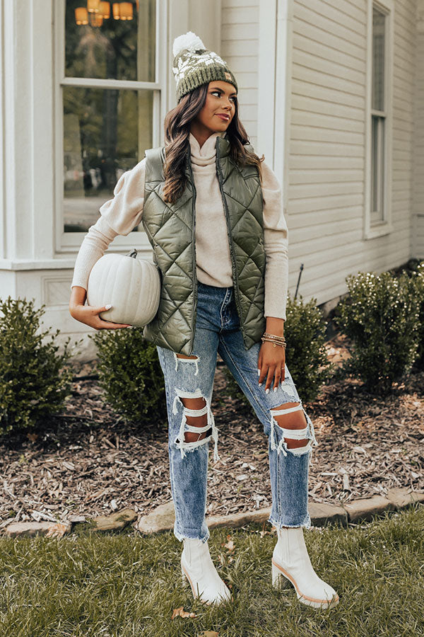 Fireside Divine Quilted Vest In Olive