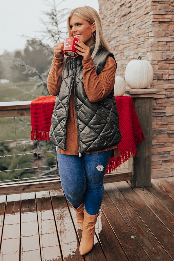 Fireside Divine Quilted Vest In Olive Curves