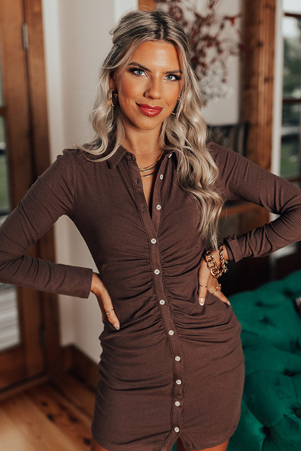 Country Roads Ruched Dress In Chestnut Image - 2
