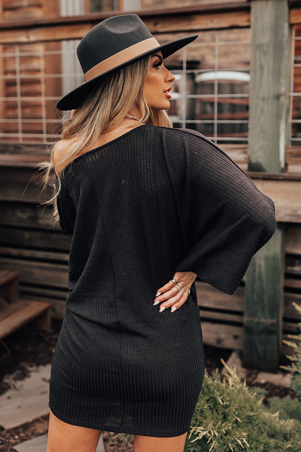 Coziest Home Knit Dress In Black Image - 3