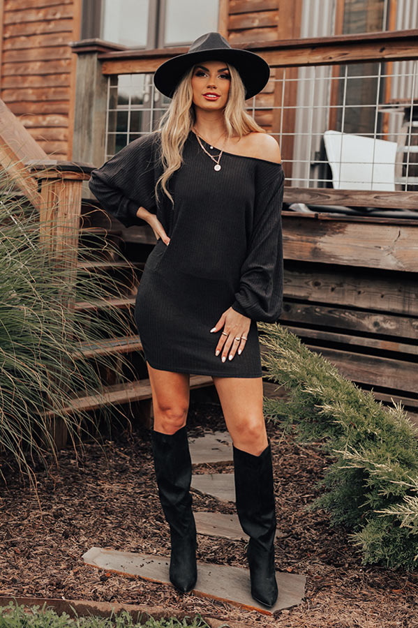 Coziest Home Knit Dress In Black Image - 1