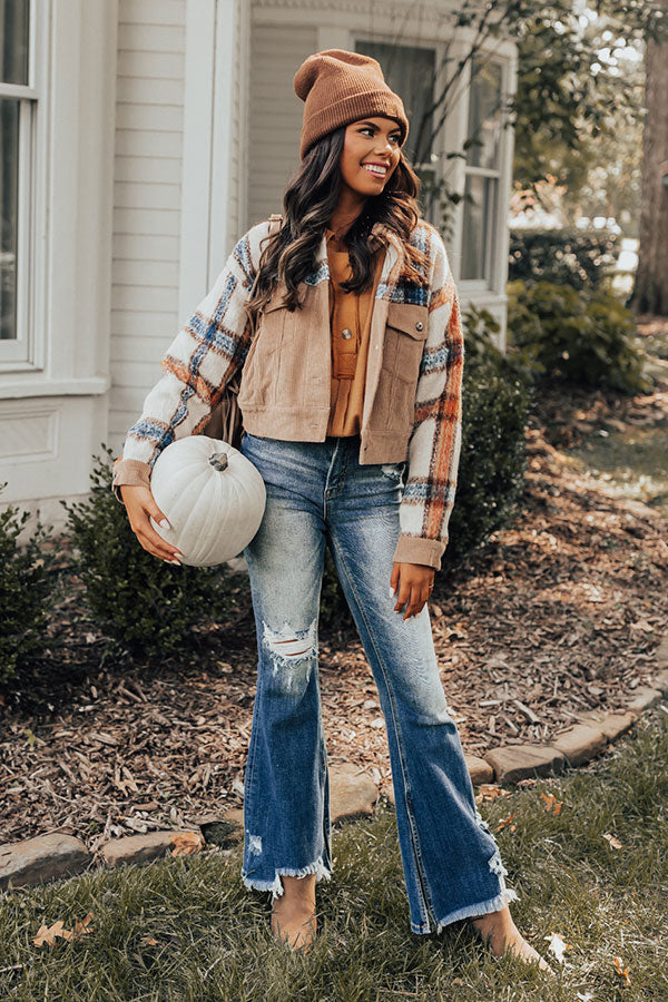 Morning In The Mountains Plaid Jacket In Iced Latte