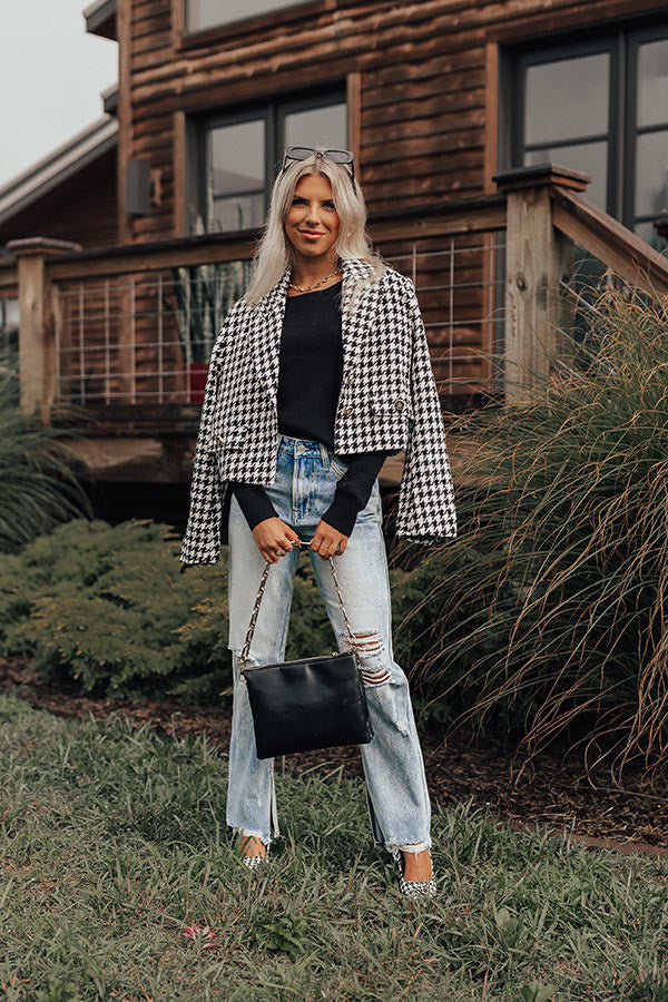 Call Me Chic Houndstooth Blazer In Black Image - 1