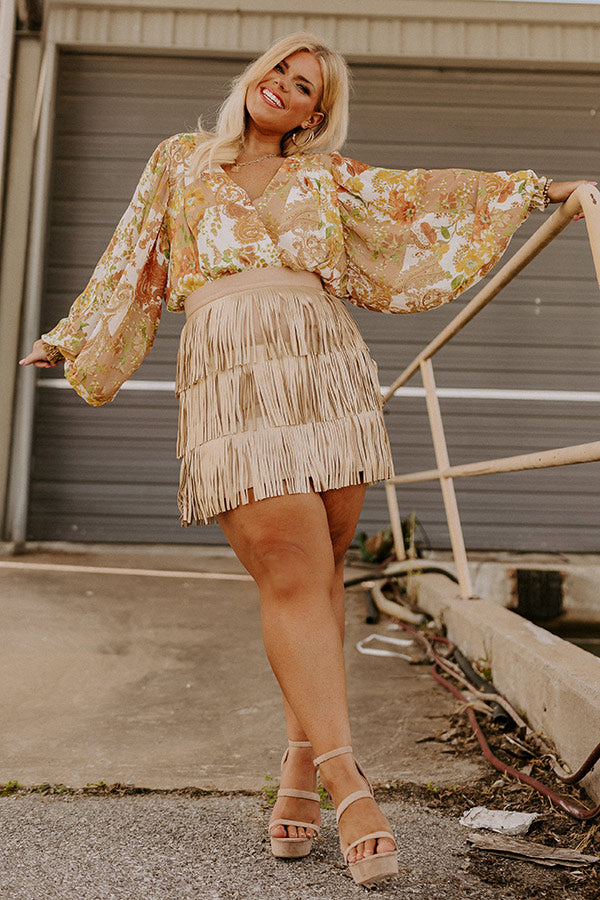 Country Road Faux Leather Skirt In Gold Curves