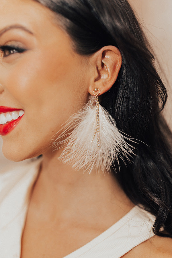 Down To Disco Feather Earrings In Peach Image - 3