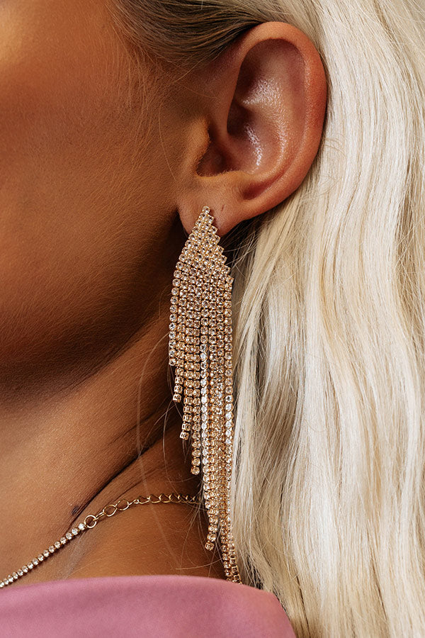 Out Past Midnight Rhinestone Earrings In Gold Image - 2