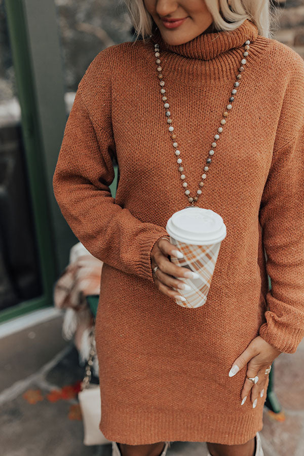 Chill On The Horizon Sweater Dress In Rust Image - 3
