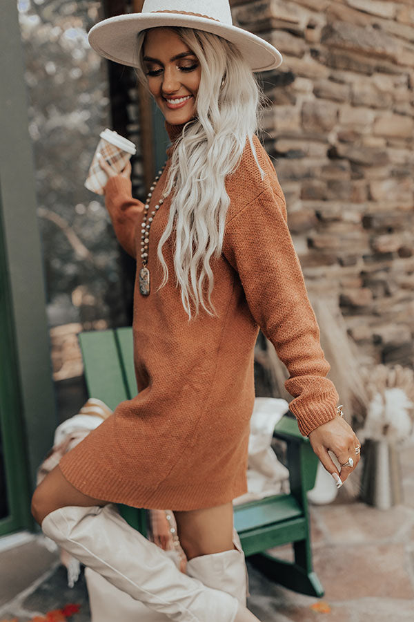 Chill On The Horizon Sweater Dress In Rust Image - 4