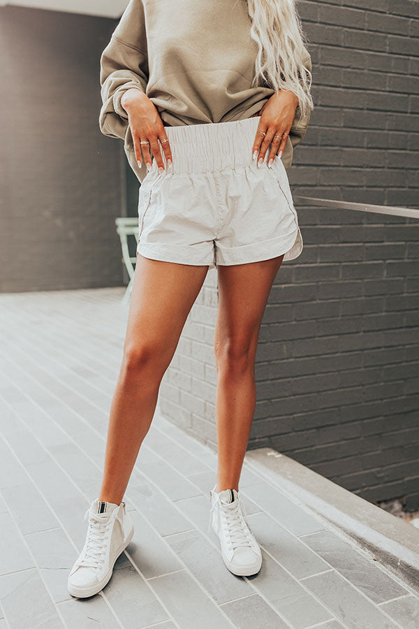 The Rainier High Waist Windbreaker Shorts In Stone
