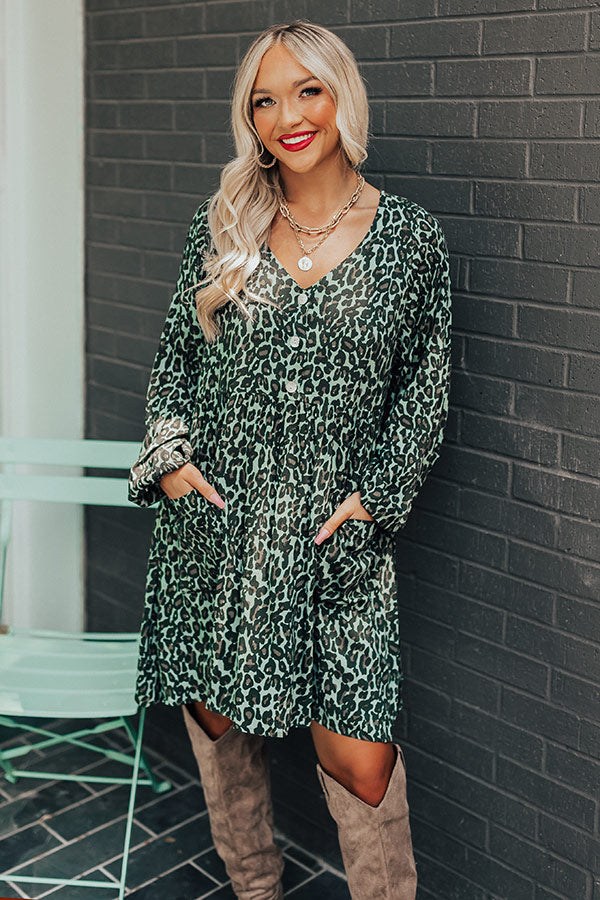 Maple Grove Leopard Shift Dress In Green
