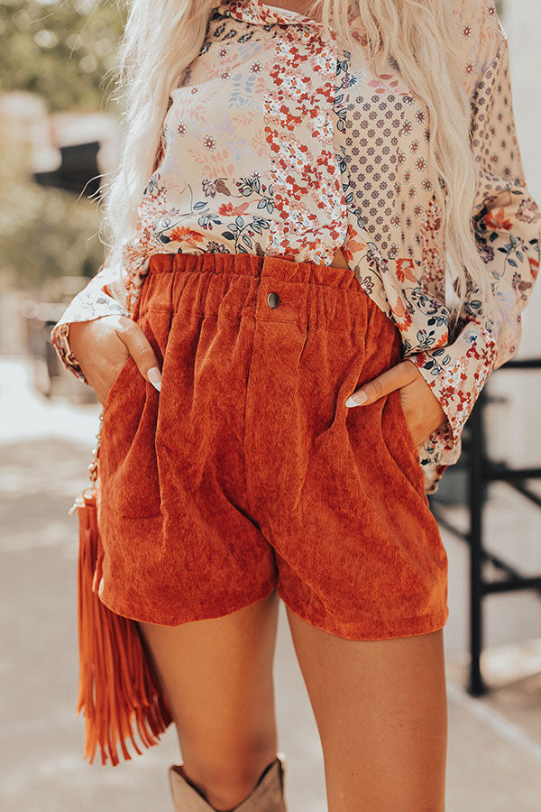 The Hubbard High Waist Corduroy Shorts In Rust Image - 2