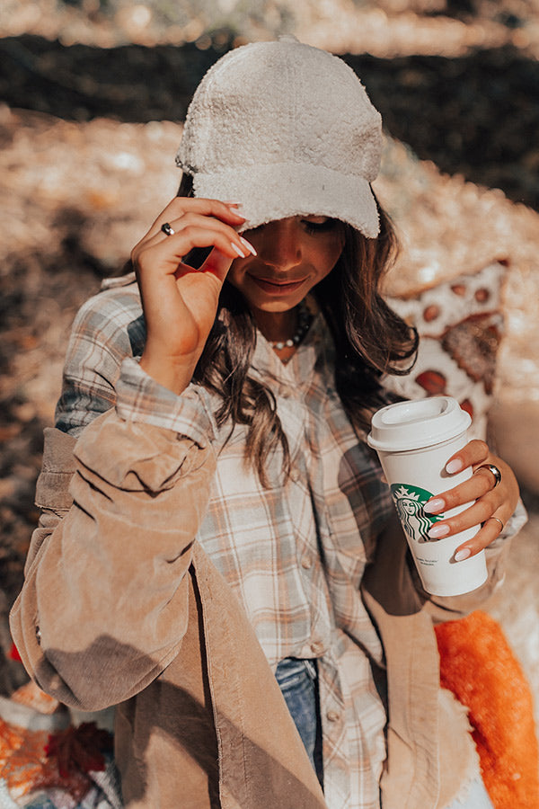 Coffee And Casual Sherpa Baseball Cap In Ivory Image - 2