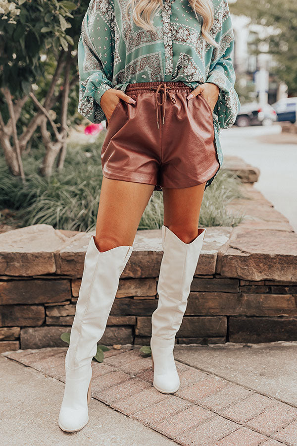 The Starry Faux Leather Shorts in Dark Cinnamon Image - 1