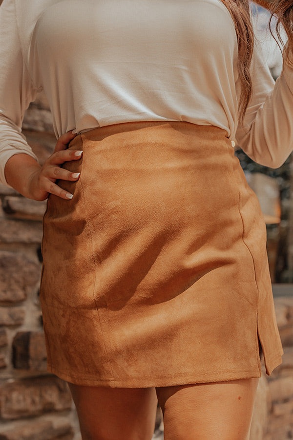 The Nashville Faux Suede Skirt in Brown Curves Image - 5