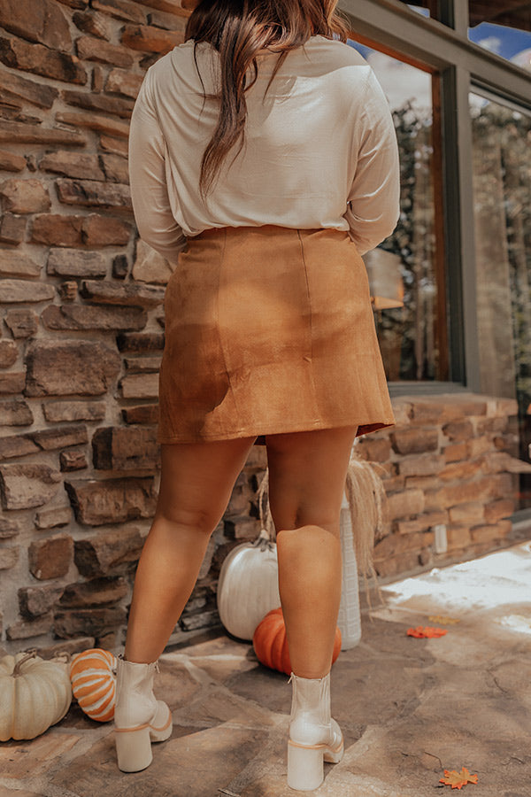 The Nashville Faux Suede Skirt in Brown Curves Image - 4
