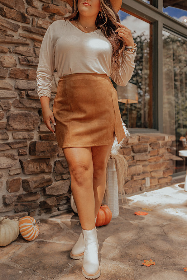 The Nashville Faux Suede Skirt in Brown Curves Image - 1