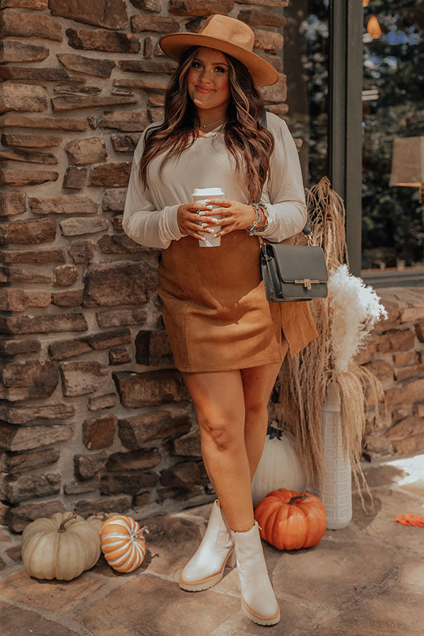 The Nashville Faux Suede Skirt in Brown Curves Image - 2