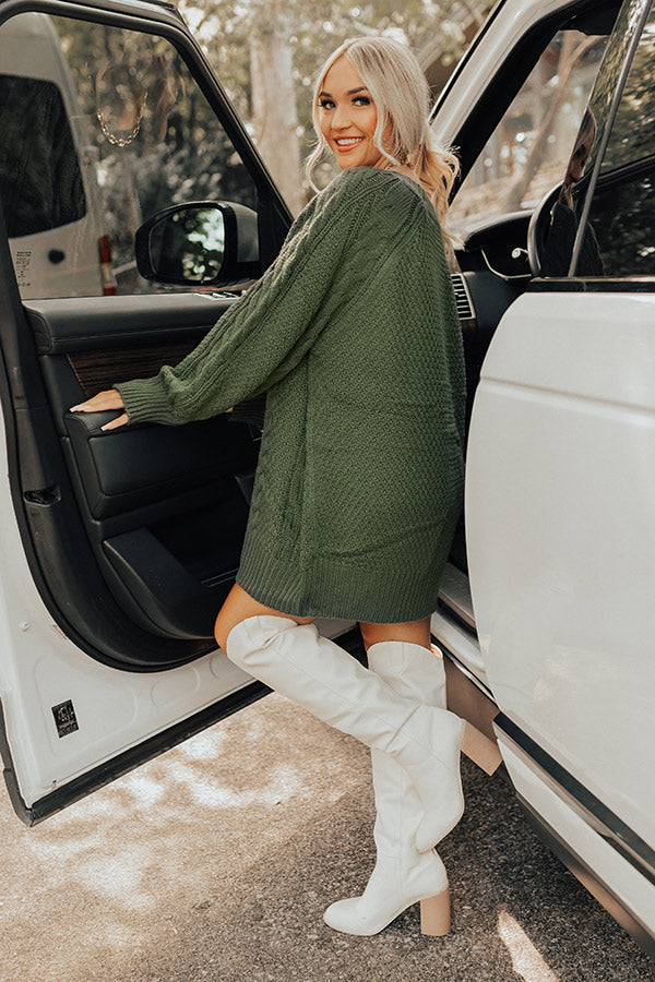 Seasonal Treats Cable Knit Sweater Dress in Olive Image - 3