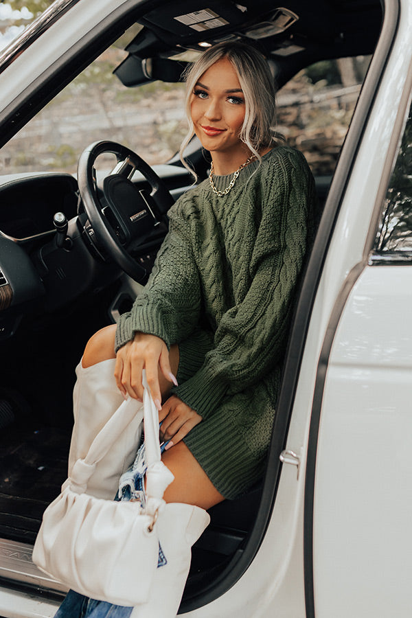 Seasonal Treats Cable Knit Sweater Dress in Olive Image - 2