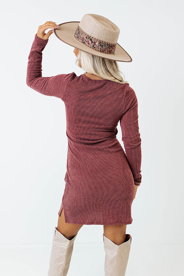 Keeping It On Brand Ribbed Dress In Wine Image - 4