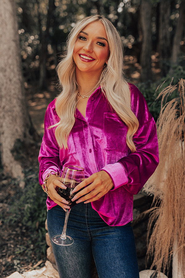 Seasonal Sweetness Velvet Button Up In Fuchsia Image - 2