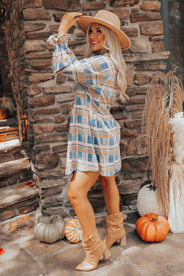 Lattes And Love Flannel Dress In Blue Image - 3