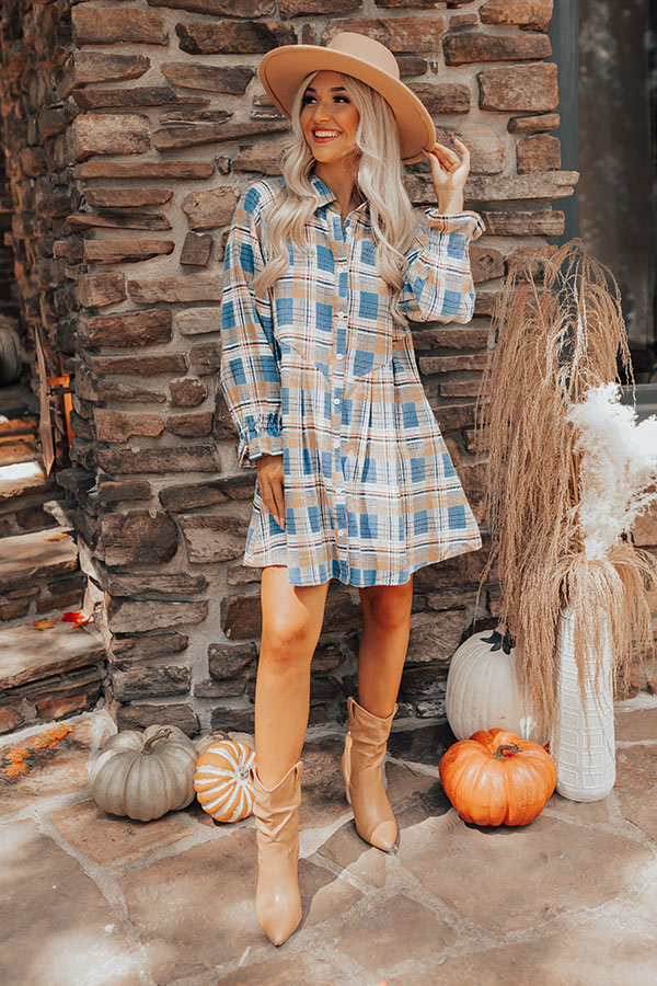 Lattes And Love Flannel Dress In Blue Image - 5
