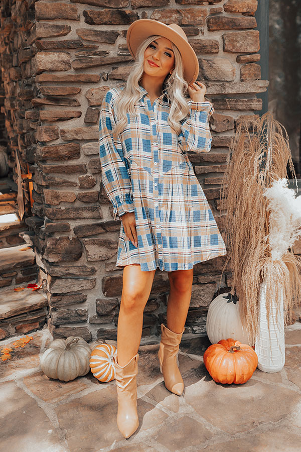 Lattes And Love Flannel Dress In Blue Image - 1