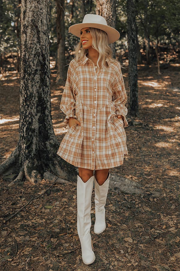 Lattes And Love Flannel Dress In Latte Image - 1
