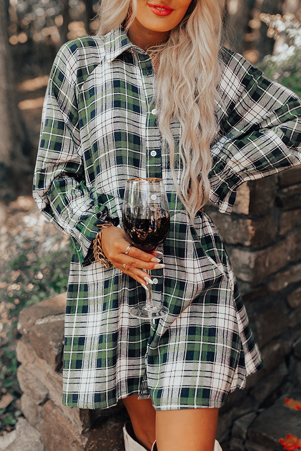 Lattes And Love Flannel Dress In Green Image - 3