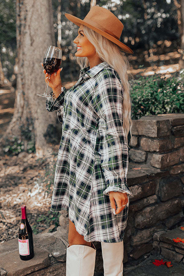 Lattes And Love Flannel Dress In Green Image - 4