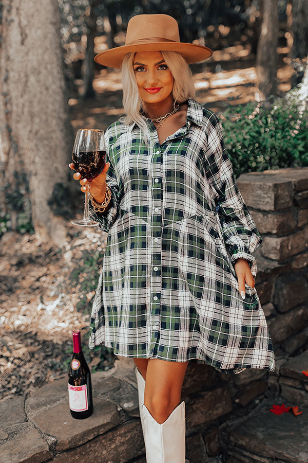 Lattes And Love Flannel Dress In Green Image - 1