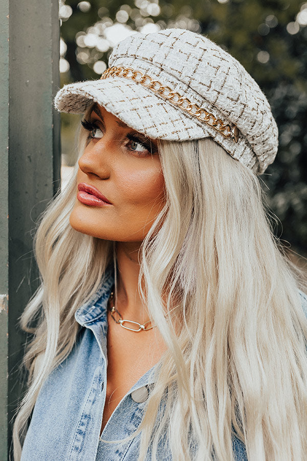 East Side Sips Tweed Hat In White