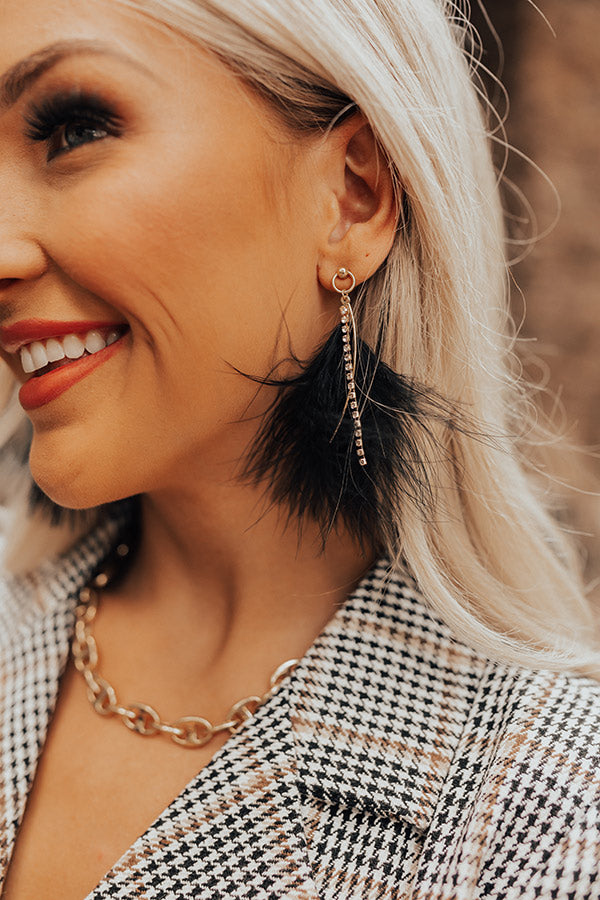 Down To Disco Feather Earrings In Black Image - 3