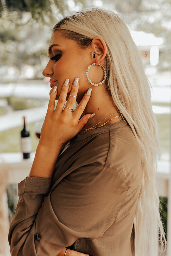 Casual Drop Semi Precious Hoop Earrings Image - 1