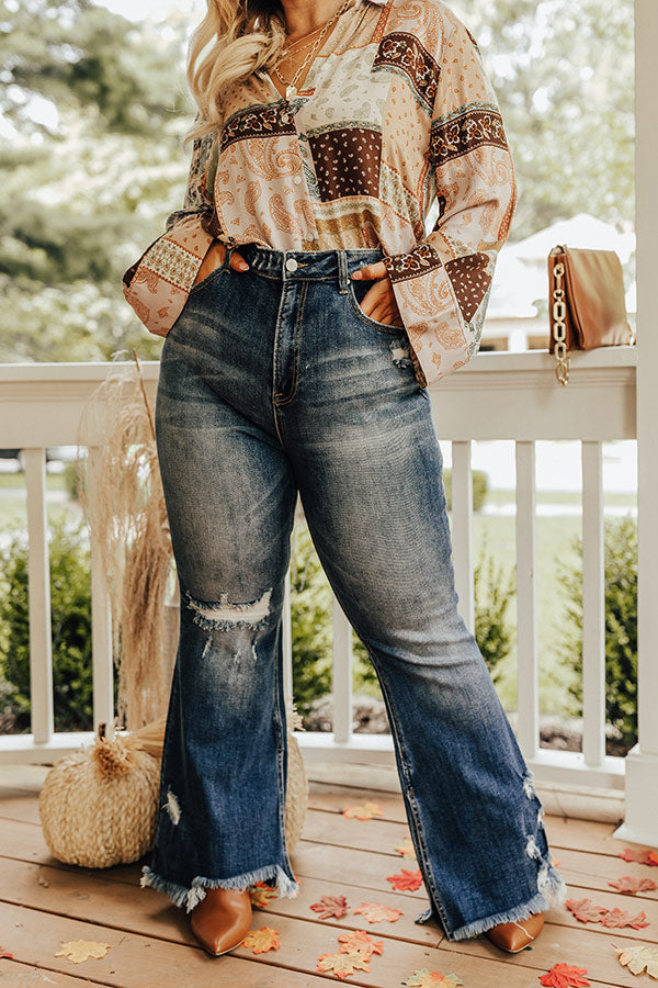 Risen The Fleetwood High Waist Distressed Flare In Dark Wash Curves Image - 1