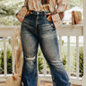 Risen The Fleetwood High Waist Distressed Flare In Dark Wash Curves Image - 1