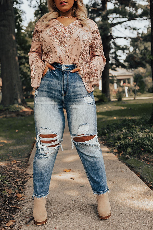 Risen The Moss High Waist Distressed Jean Curves Image - 5