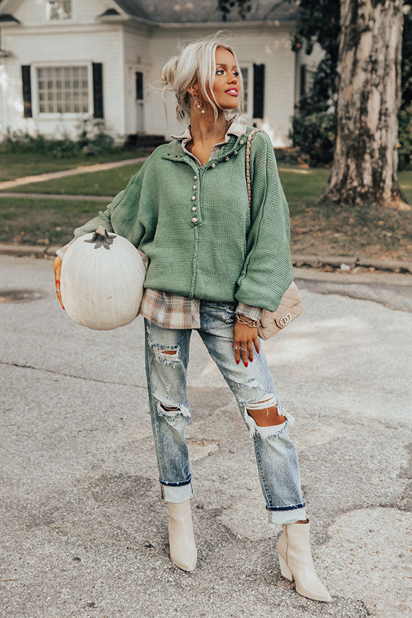 Apple Picking Pretty Knit Sweater In Green Image - 2