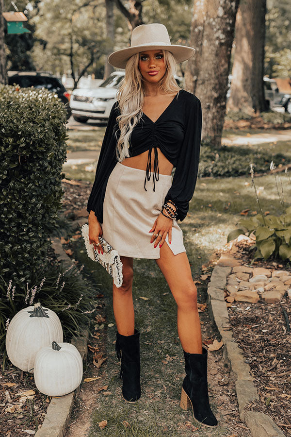 Dates And DMs Ruched Crop Top In Black Image - 5