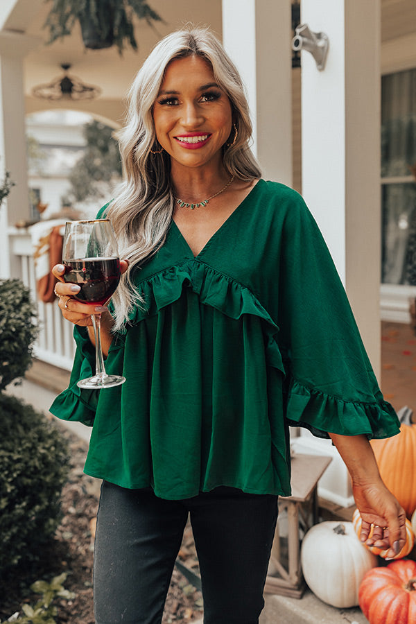 Time To Dance Ruffle Top in Hunter Green Image - 2