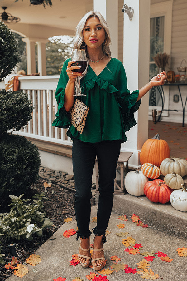 Time To Dance Ruffle Top in Hunter Green Image - 4