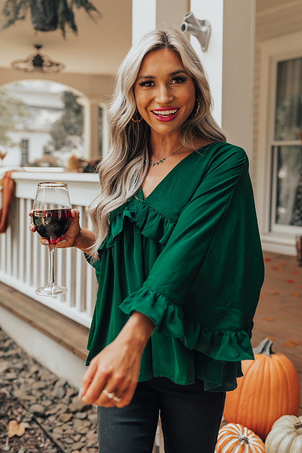 Time To Dance Ruffle Top in Hunter Green